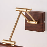 Walnut Linear Wall Sconce with Adjustable Brass Arm