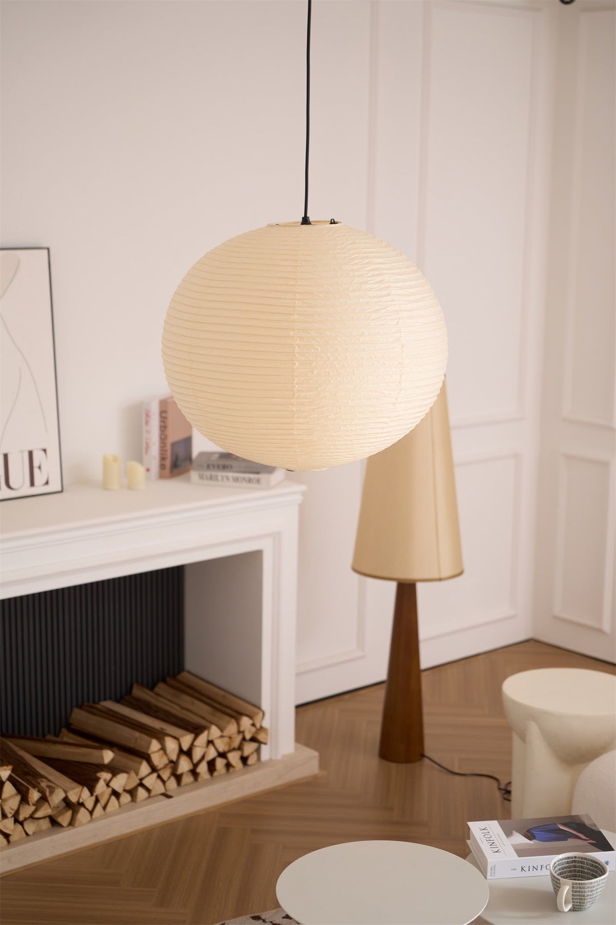 Handmade Mulberry Paper Pendant Light – Mid-Century Modern Washi Shade