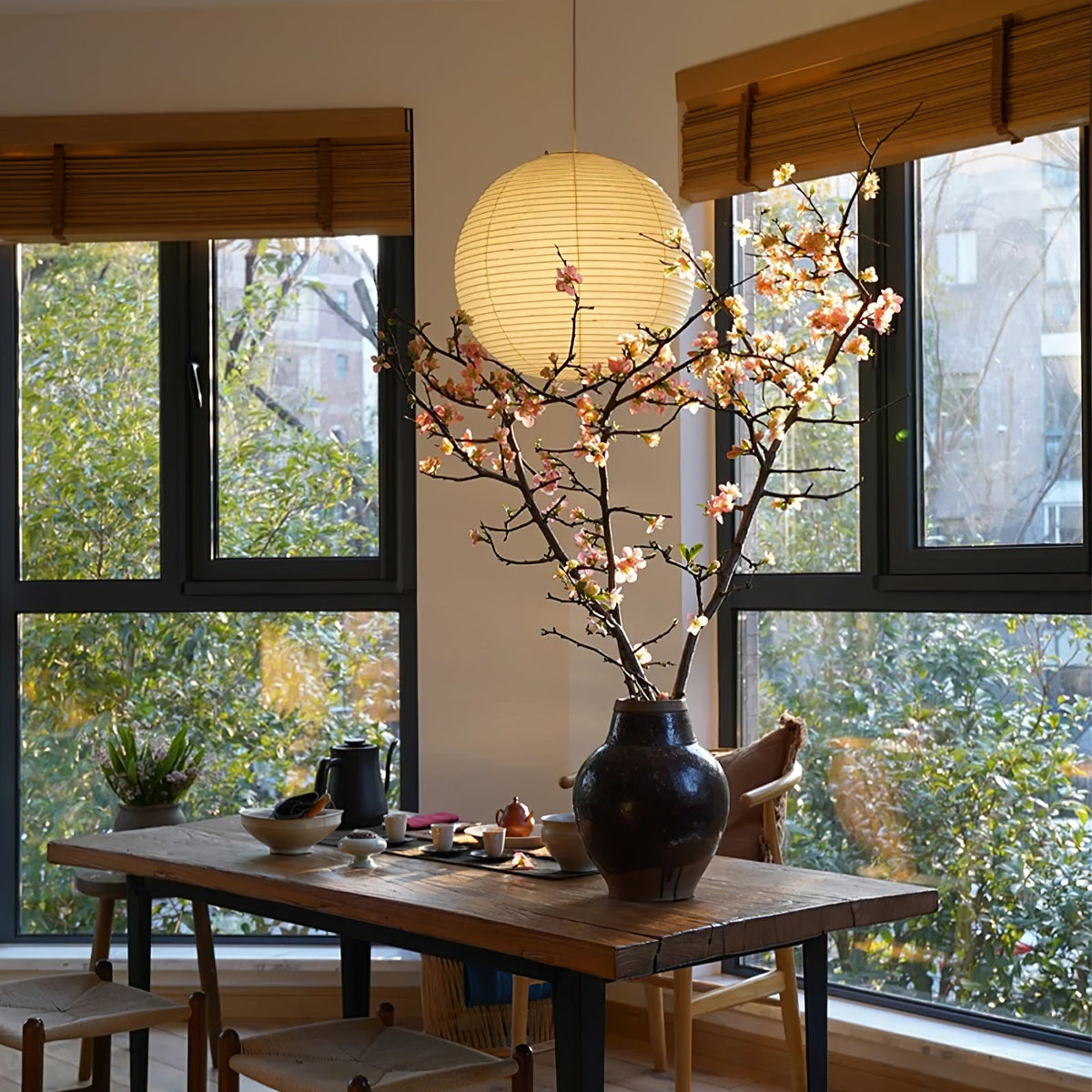 Handmade Mulberry Paper Pendant Light – Mid-Century Modern Washi Shade