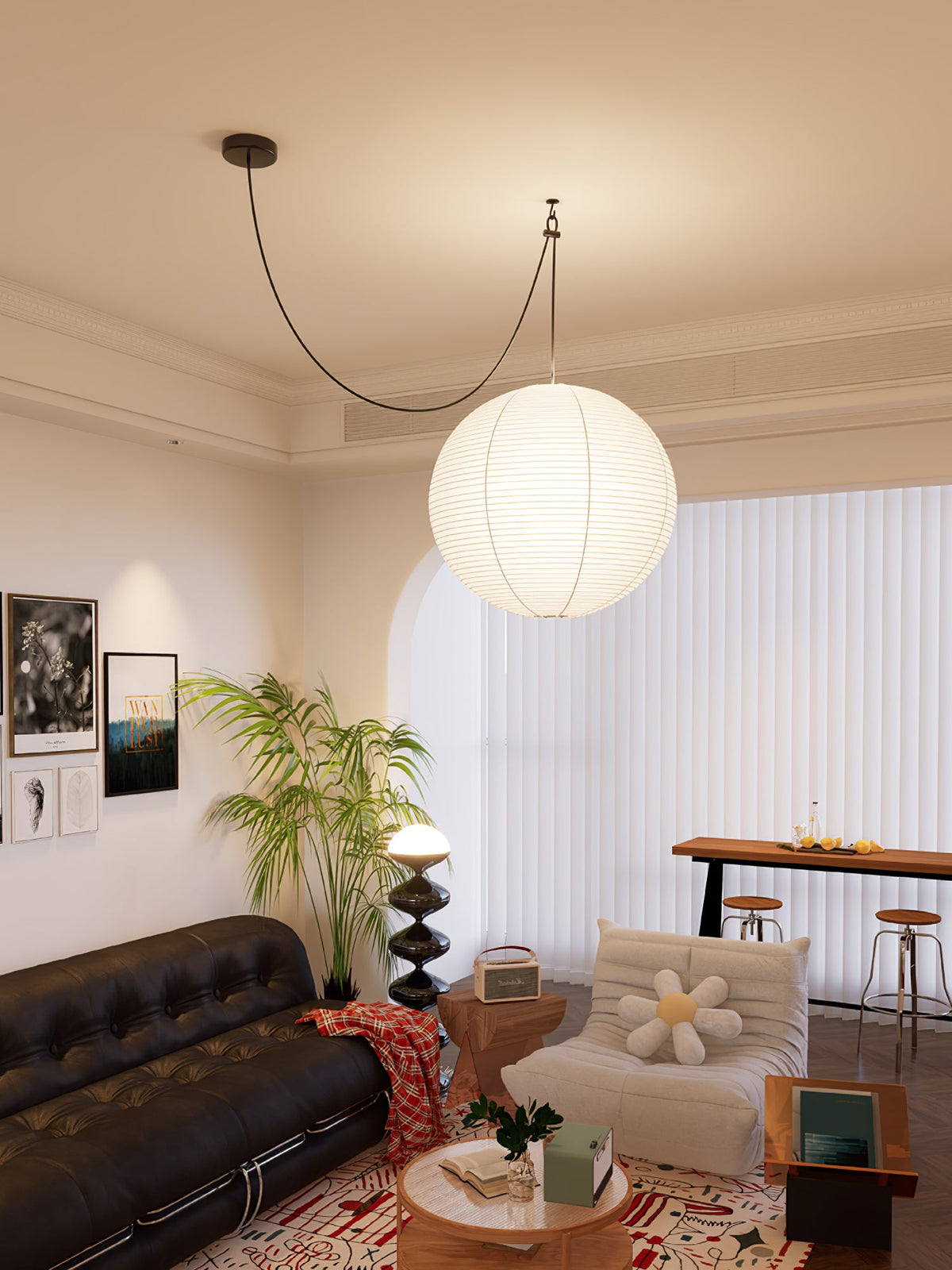 Handmade Mulberry Paper Pendant Light – Mid-Century Modern Washi Shade
