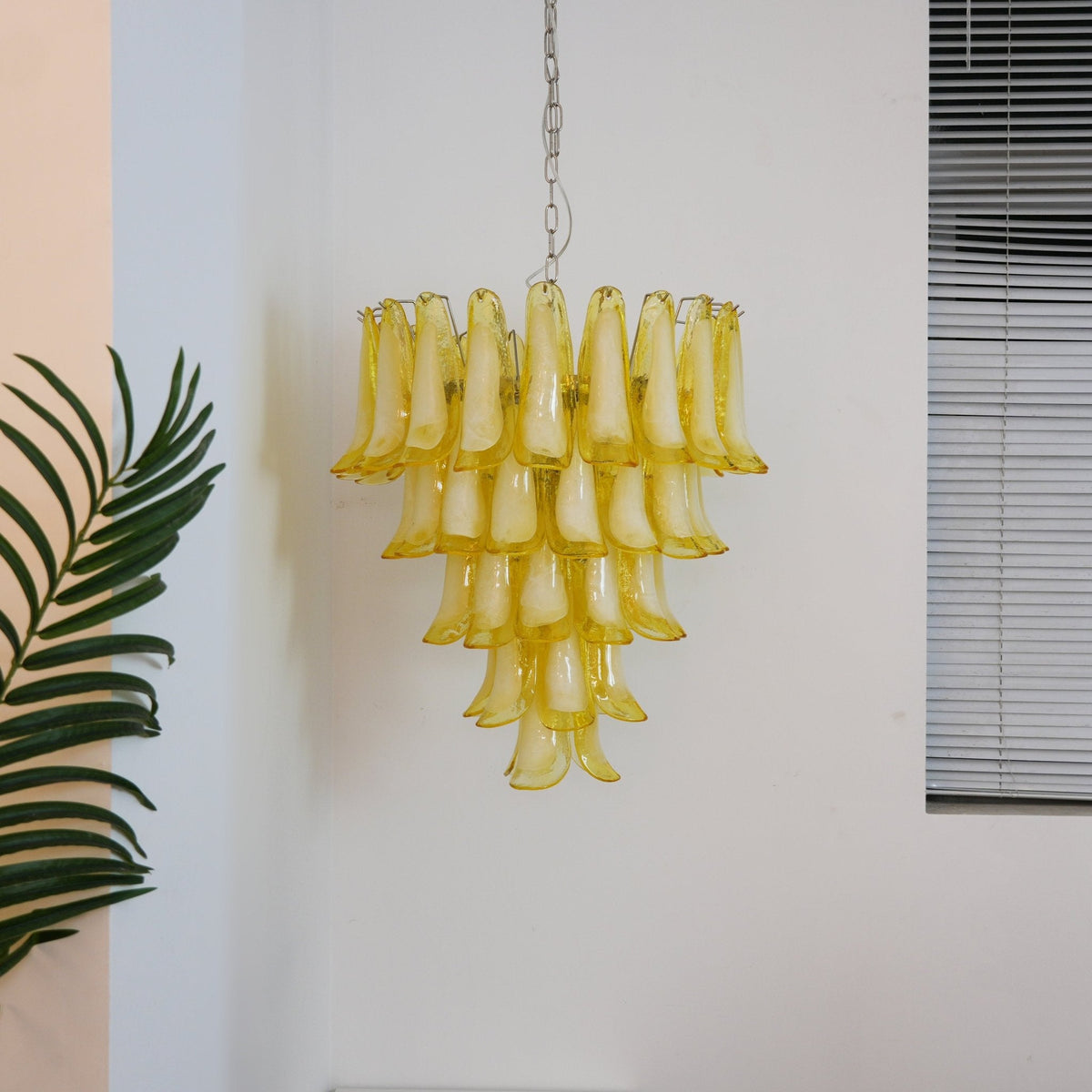 Wave Yellow Glass Chandelier | Modern Designer Pendant Light for Dining Room