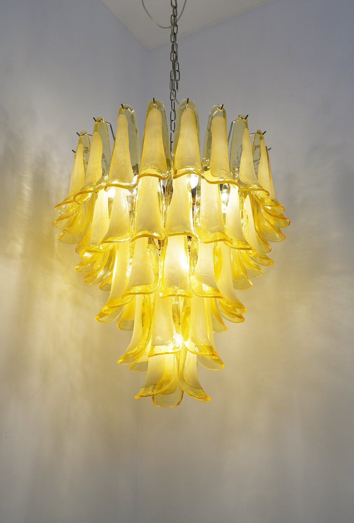 Wave Yellow Glass Chandelier | Modern Designer Pendant Light for Dining Room