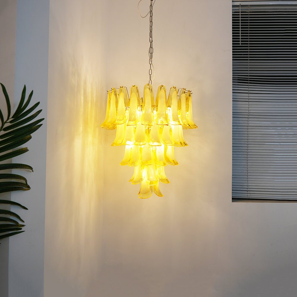 Wave Yellow Glass Chandelier | Modern Designer Pendant Light for Dining Room