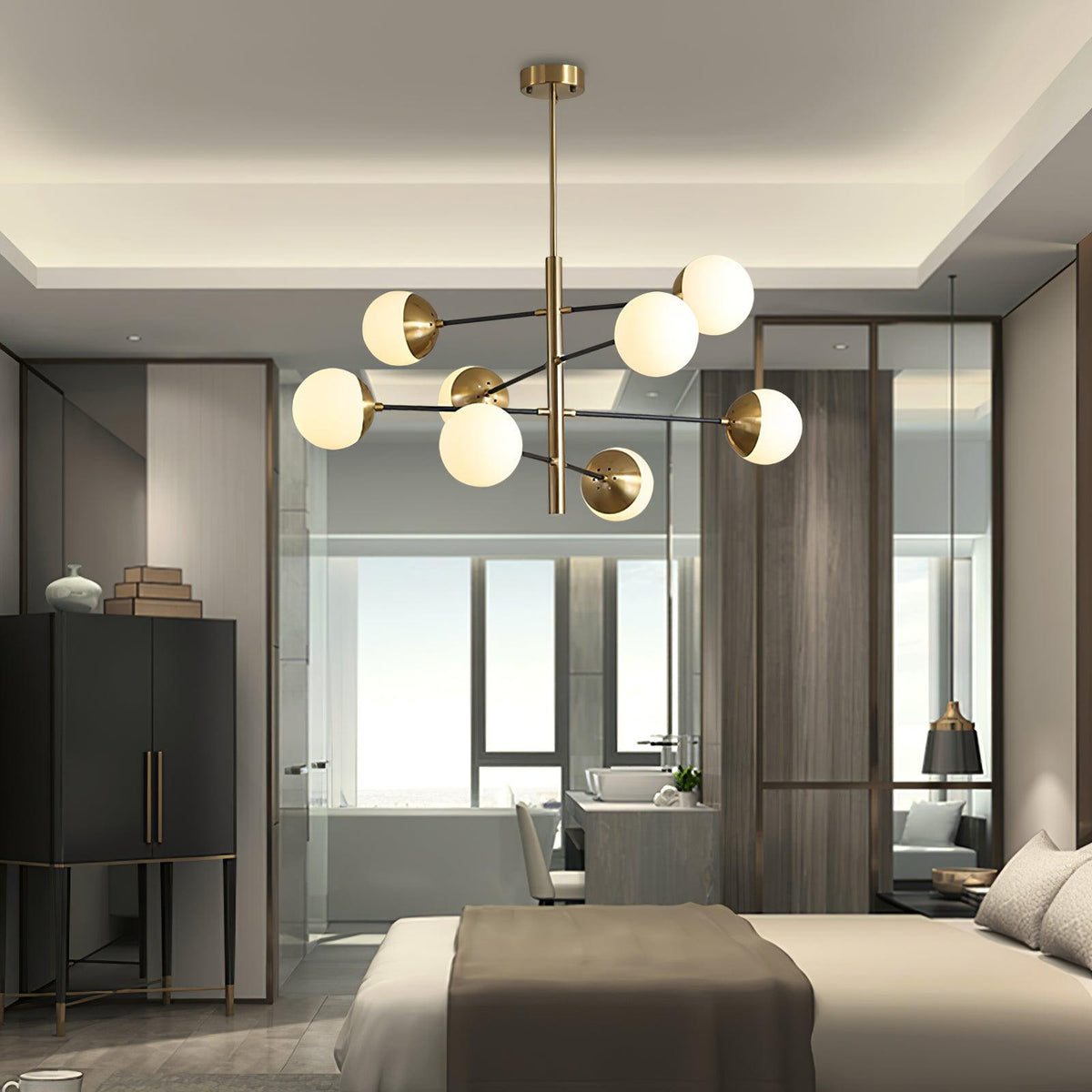 Waverly Modern Glass Chandelier in Gold for Dining Room and Living Room