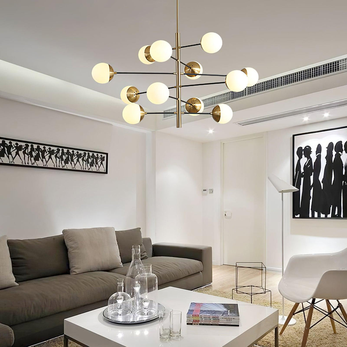 Waverly Modern Glass Chandelier in Gold for Dining Room and Living Room