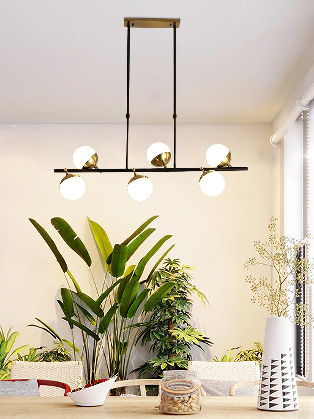 Waverly Six-Light Modern Glass Chandelier for Dining Room and Restaurant