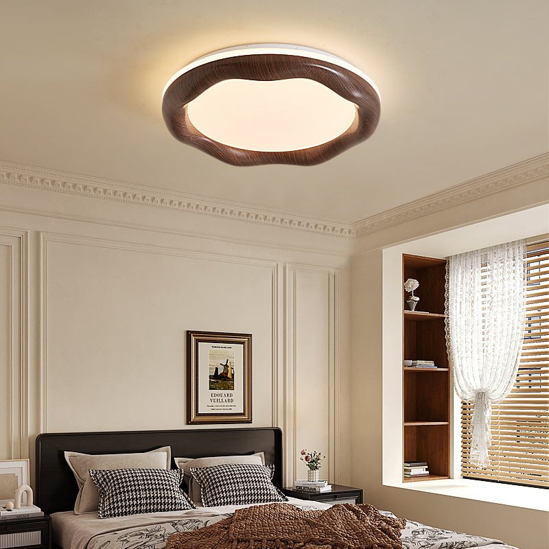 Wavora LED Ceiling Light in Walnut Wood Grain Finish, Modern Flush Mount for Living Room and Bedroom