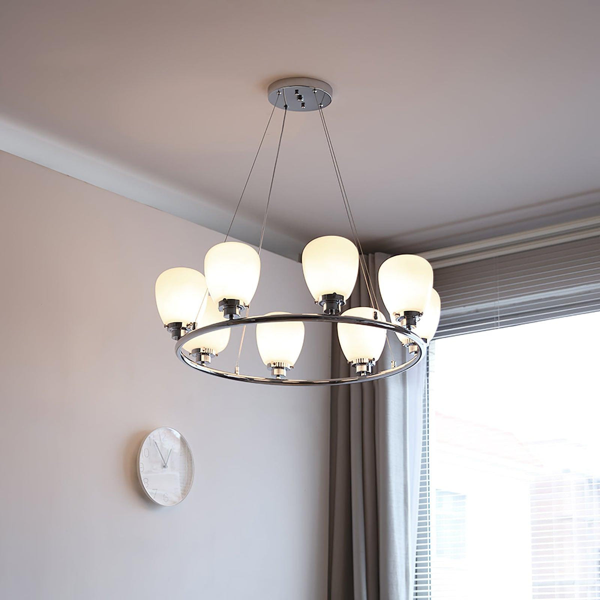 Werner Modern Chrome and Glass Chandelier for Dining Room and Living Room