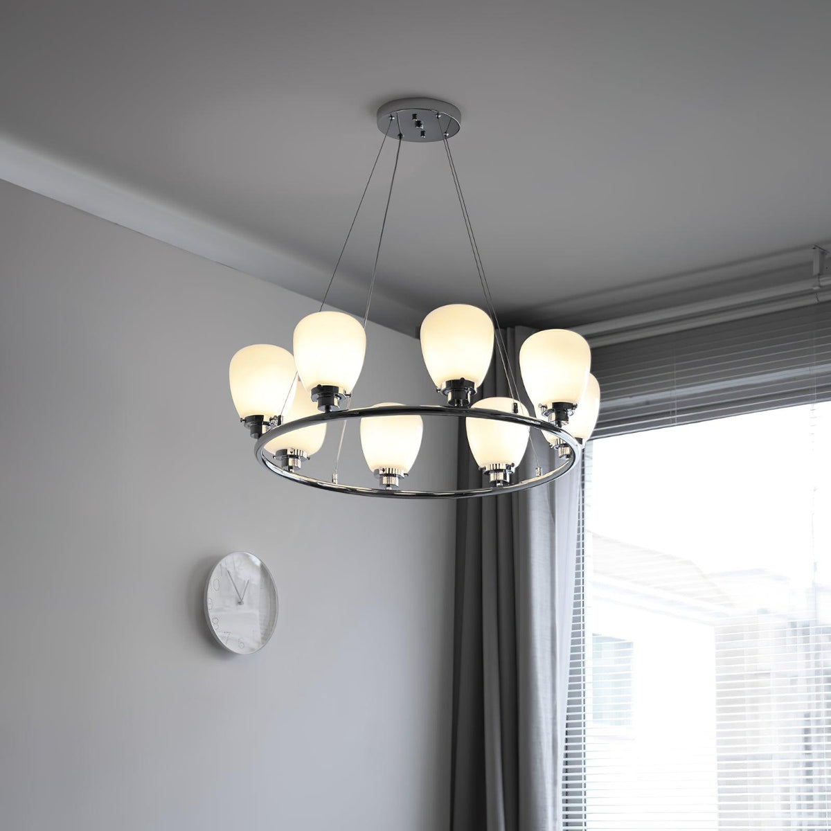 Werner Modern Chrome and Glass Chandelier for Dining Room and Living Room