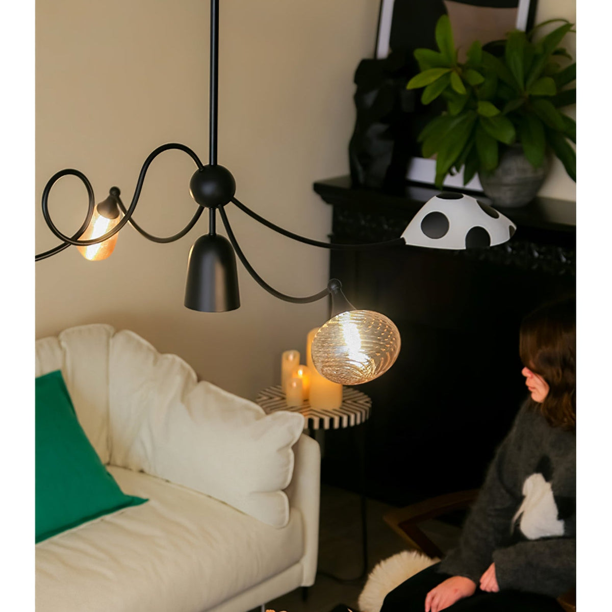 WhimsiLoop Sculptural Chandelier with Mixed Glass Shades