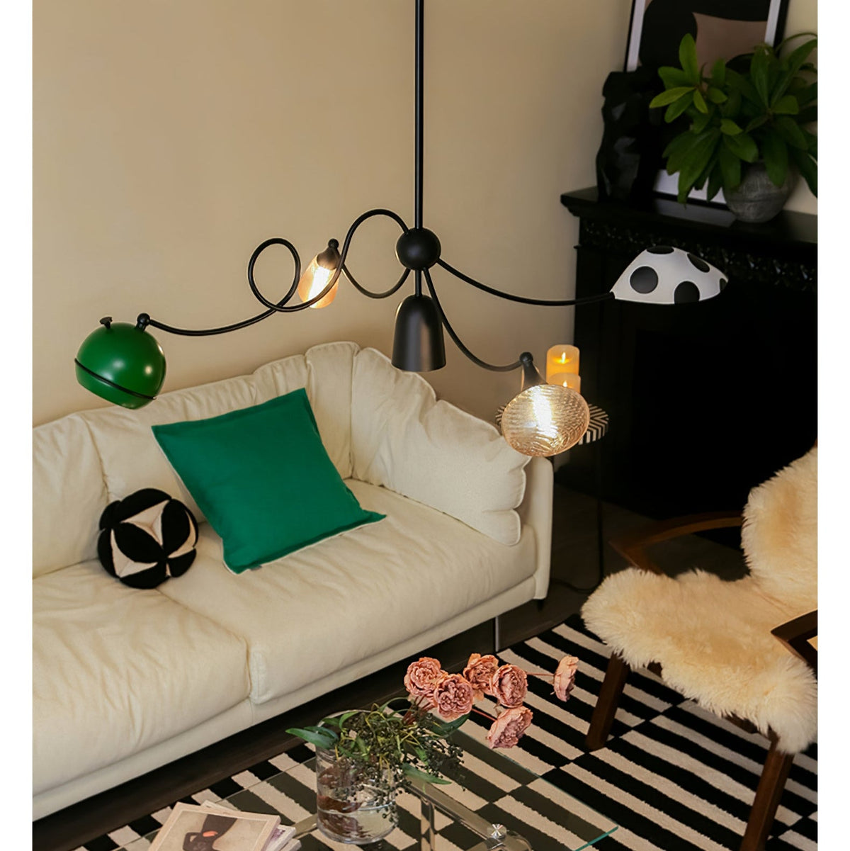 WhimsiLoop Sculptural Chandelier with Mixed Glass Shades