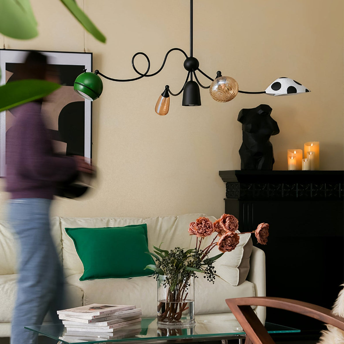 WhimsiLoop Sculptural Chandelier with Mixed Glass Shades