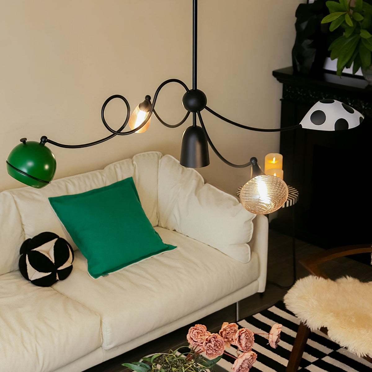 WhimsiLoop Sculptural Chandelier with Mixed Glass Shades