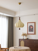 Whispering Grace Fabric Pendant Light with Walnut Wood Accents
