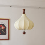 Whispering Grace Fabric Pendant Light with Walnut Wood Accents