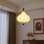 Whispering Grace Fabric Pendant Light with Walnut Wood Accents