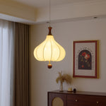 Whispering Grace Fabric Pendant Light with Walnut Wood Accents