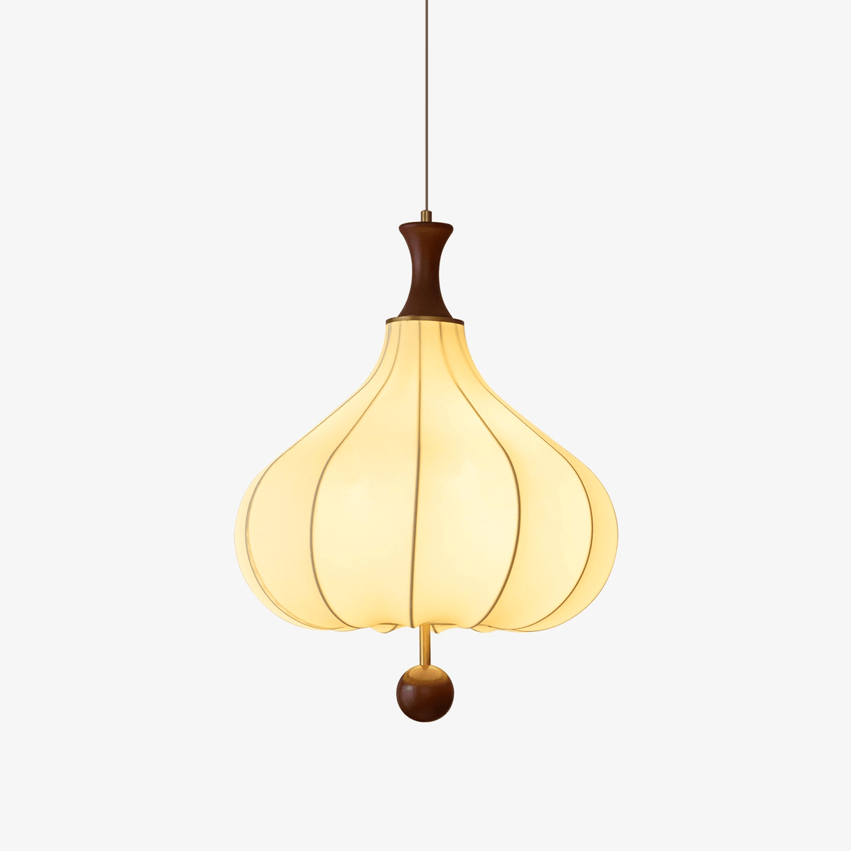 Whispering Grace Fabric Pendant Light with Walnut Wood Accents