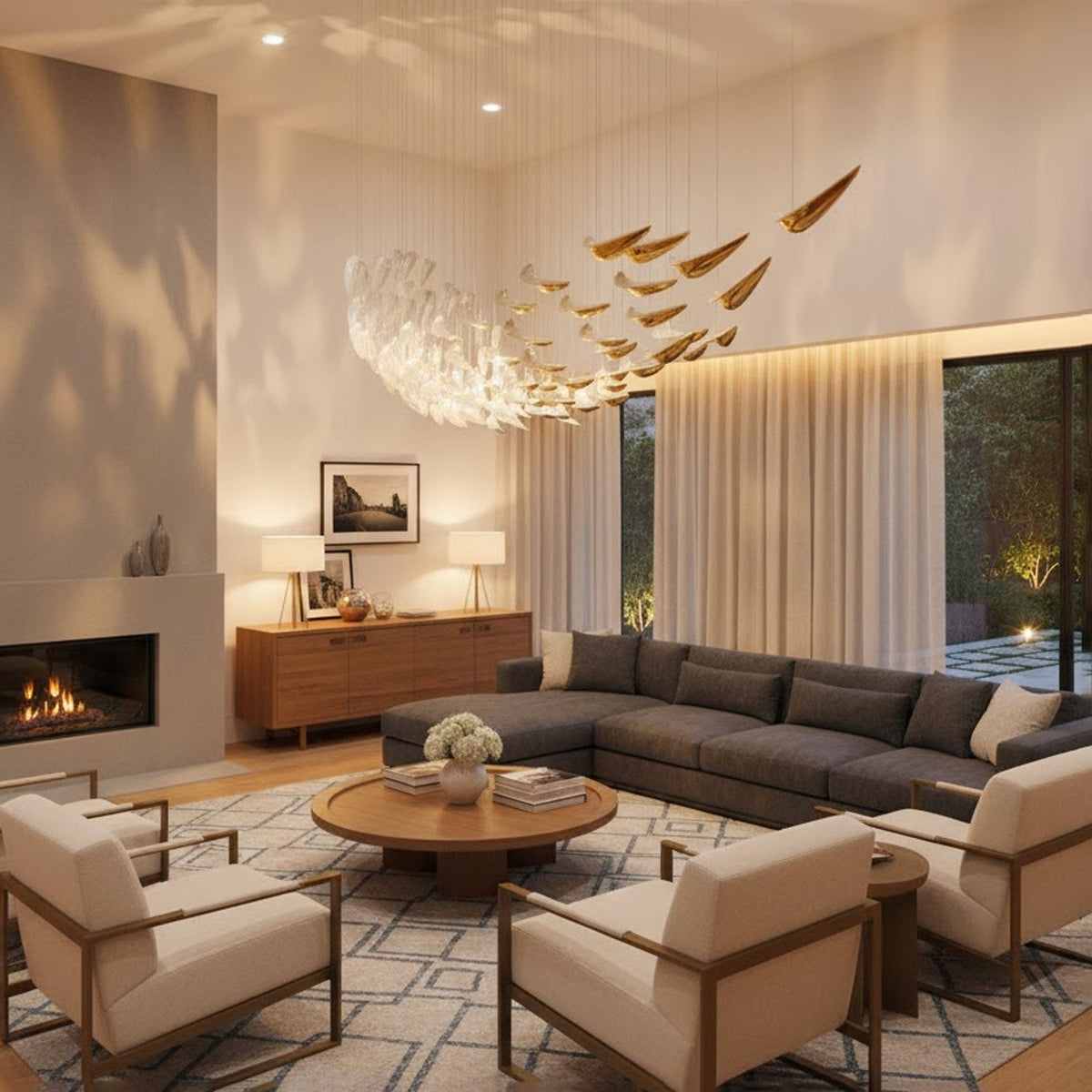 White Feather Art Deco Glass Chandelier – Customizable Modern LED Pendant Light