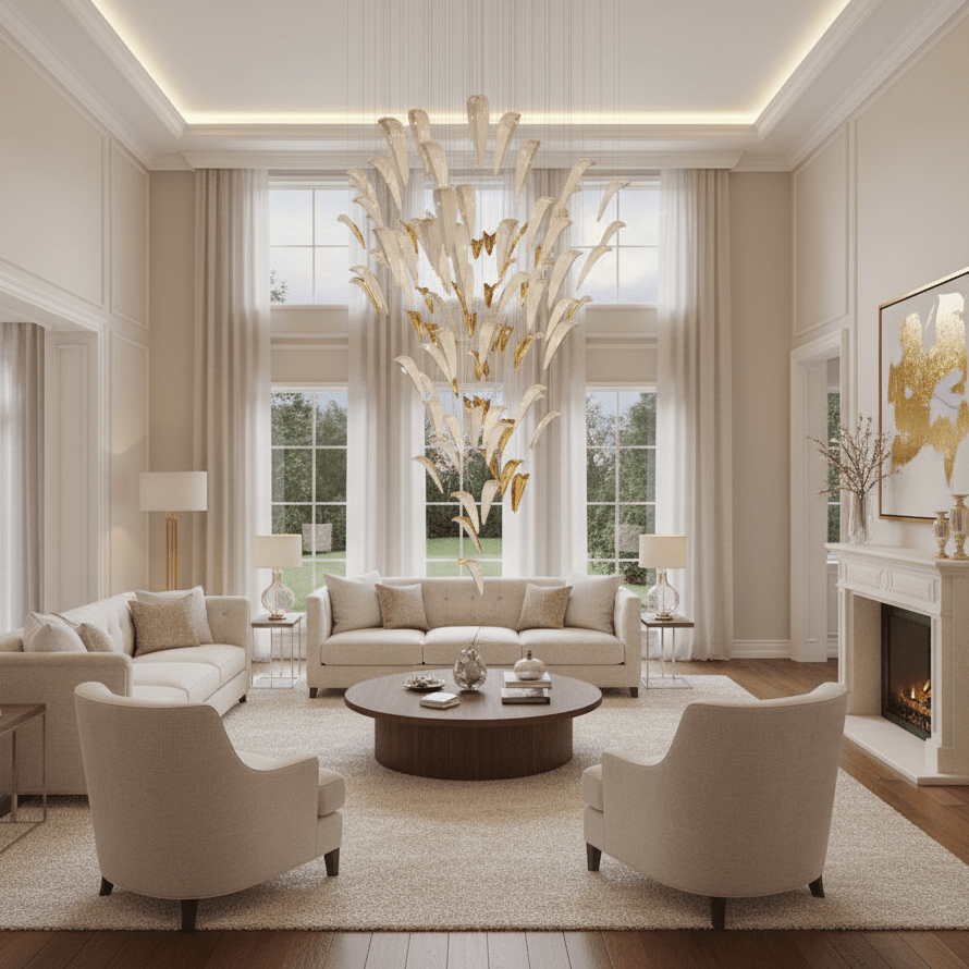 White Feather Art Deco Glass Chandelier – Customizable Modern LED Pendant Light