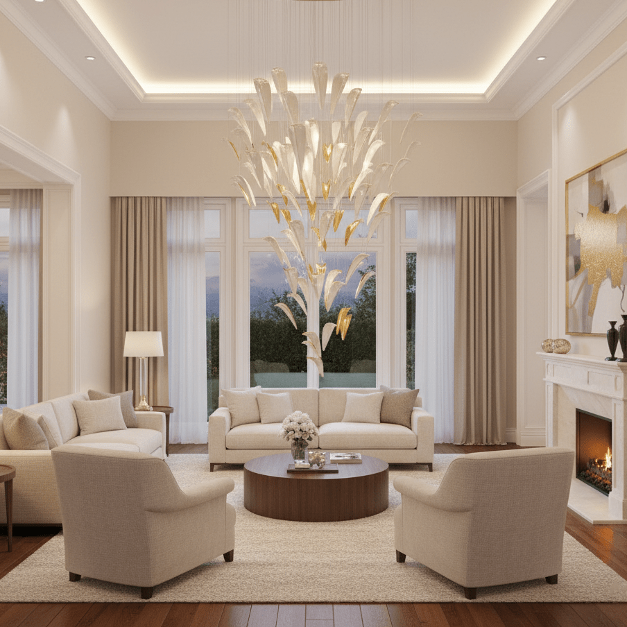 White Feather Art Deco Glass Chandelier – Customizable Modern LED Pendant Light