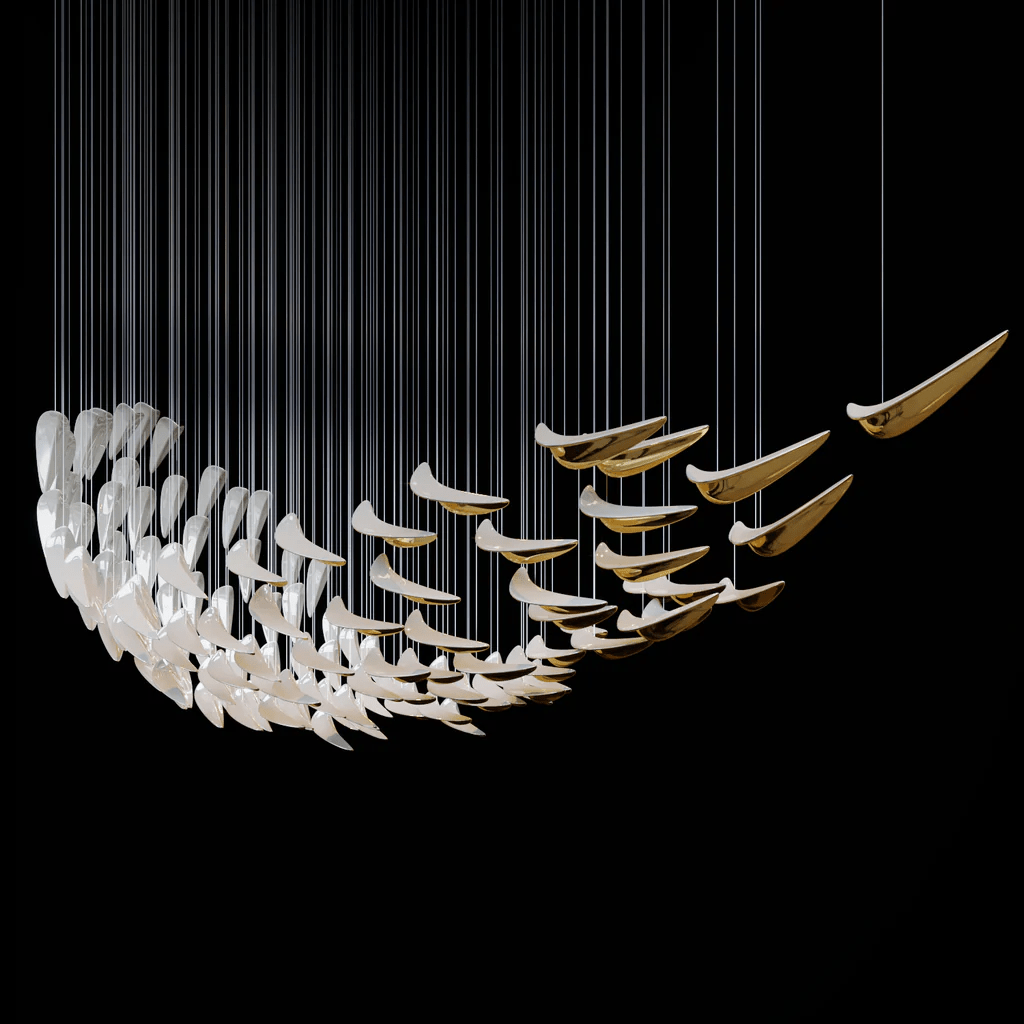 White Feather Art Deco Glass Chandelier – Customizable Modern LED Pendant Light