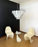 Lumina White Glass Disc Chandelier – Modern Designer Pendant Light for Dining Room and Living Room