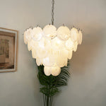 Lumina White Glass Disc Chandelier – Modern Designer Pendant Light for Dining Room and Living Room