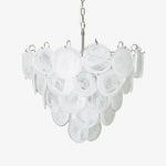 Lumina White Glass Disc Chandelier – Modern Designer Pendant Light for Dining Room and Living Room