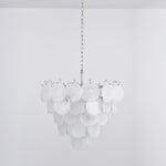 Lumina White Glass Disc Chandelier – Modern Designer Pendant Light for Dining Room and Living Room