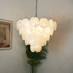 Lumina White Glass Disc Chandelier – Modern Designer Pendant Light for Dining Room and Living Room