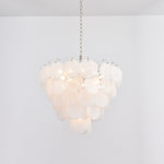 Lumina White Glass Disc Chandelier – Modern Designer Pendant Light for Dining Room and Living Room