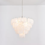 Lumina White Glass Disc Chandelier – Modern Designer Pendant Light for Dining Room and Living Room