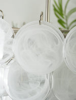 Lumina White Glass Disc Chandelier – Modern Designer Pendant Light for Dining Room and Living Room