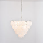 Lumina White Glass Disc Chandelier – Modern Designer Pendant Light for Dining Room and Living Room