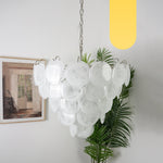 Lumina White Glass Disc Chandelier – Modern Designer Pendant Light for Dining Room and Living Room