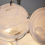 Lumina White Glass Disc Chandelier – Modern Designer Pendant Light for Dining Room and Living Room