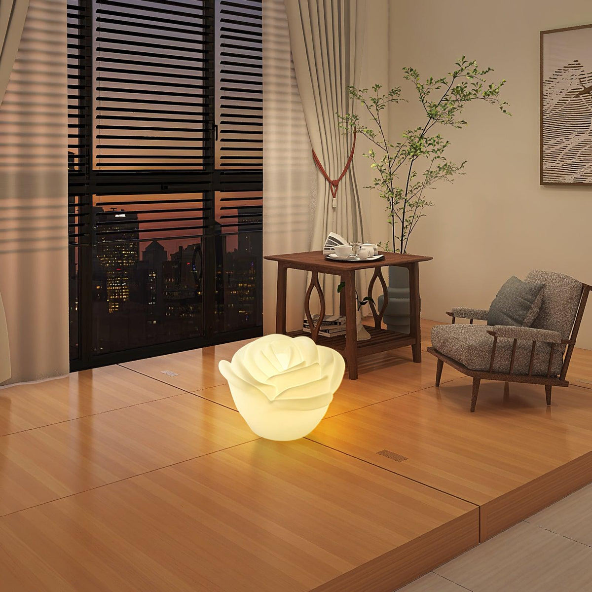 White Rose LED Table Lamp – Sculptural Petal Design for Modern Interiors
