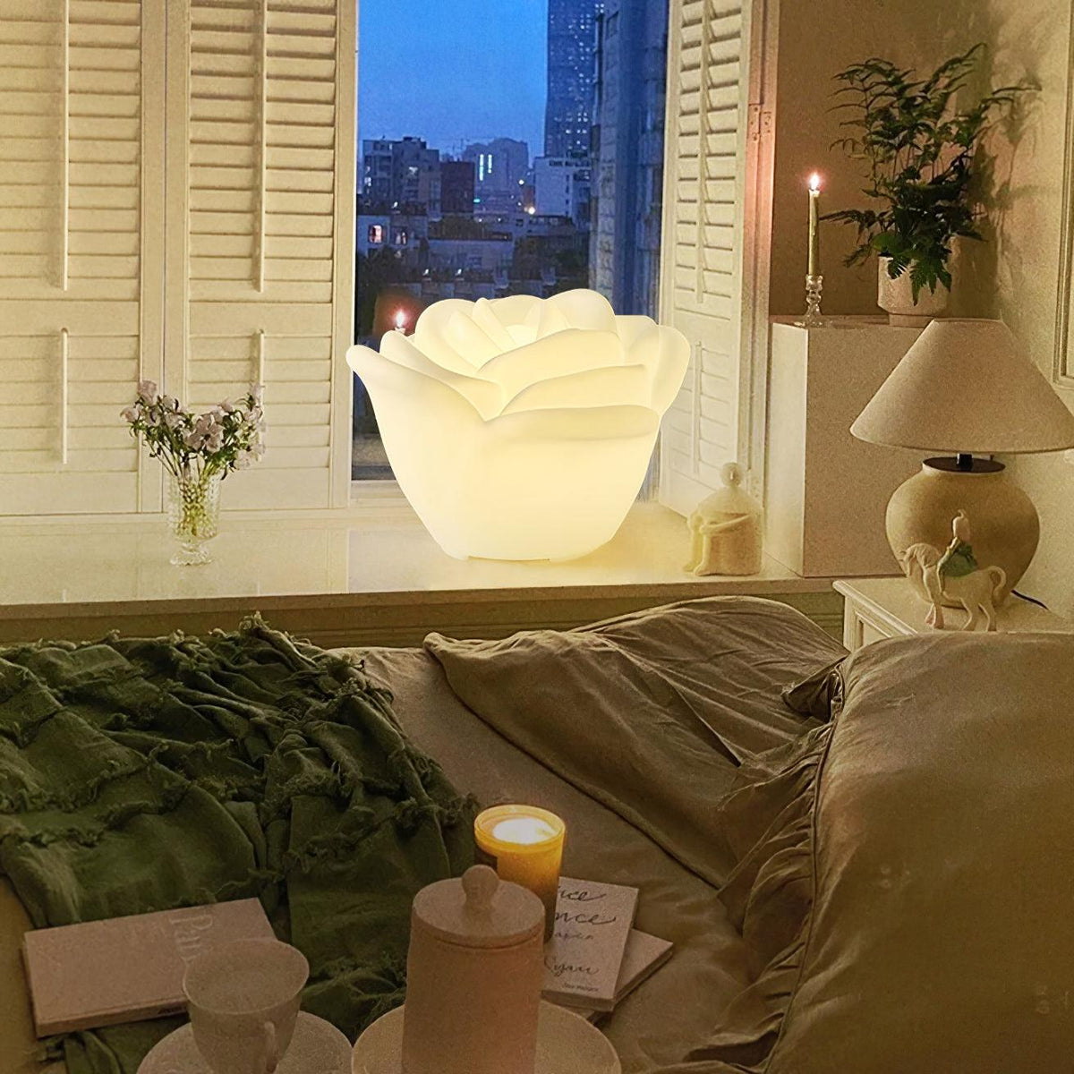 White Rose LED Table Lamp – Sculptural Petal Design for Modern Interiors