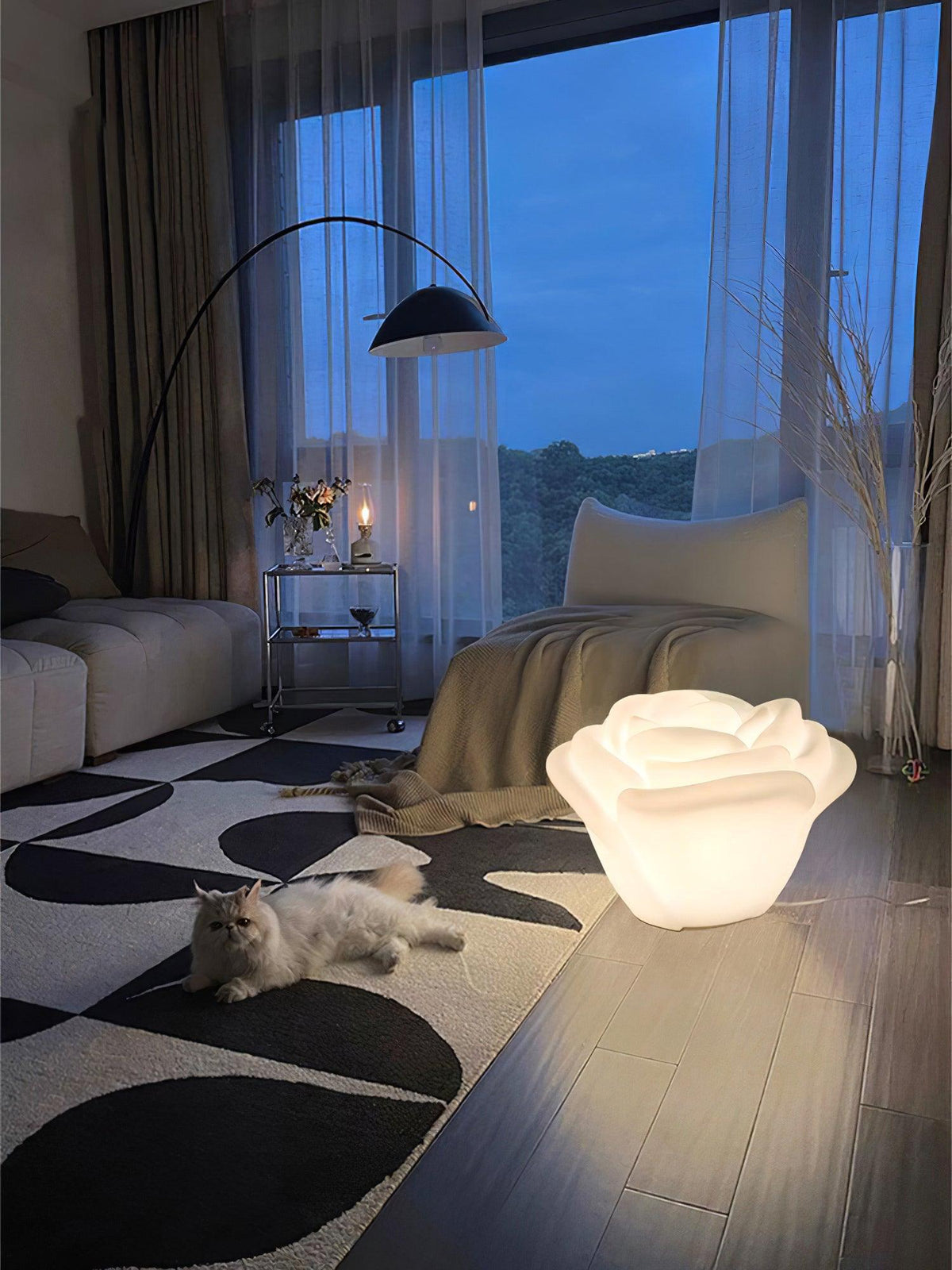 White Rose LED Table Lamp – Sculptural Petal Design for Modern Interiors