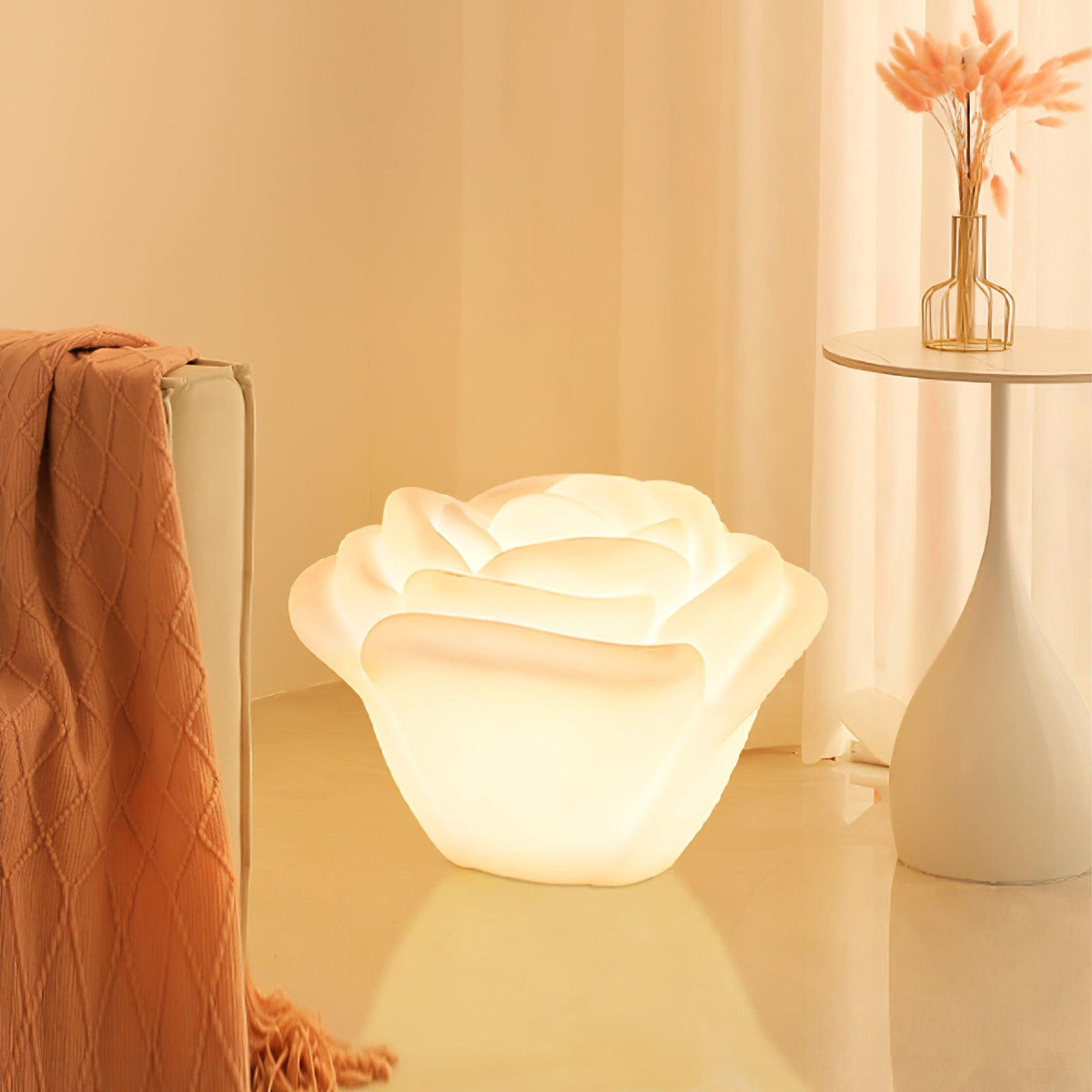 White Rose LED Table Lamp – Sculptural Petal Design for Modern Interiors