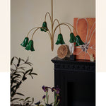 Willow Belle Six-Light Brass and Green Glass Chandelier for Dining and Living Rooms