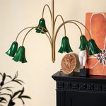 Willow Belle Six-Light Brass and Green Glass Chandelier for Dining and Living Rooms