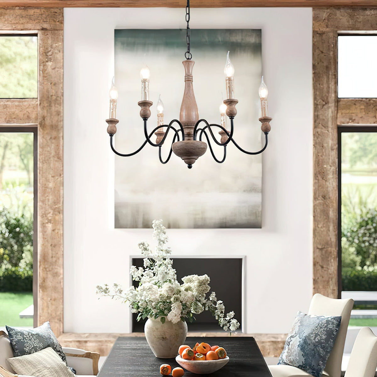 Willowbrook Farmhouse Chandelier – Rustic Wood & Metal 6-Light Pendant