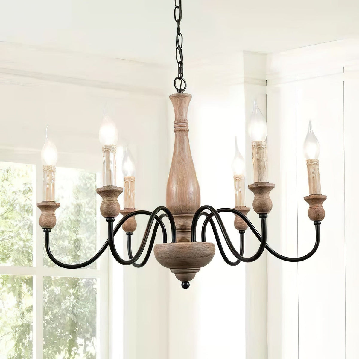Willowbrook Farmhouse Chandelier – Rustic Wood & Metal 6-Light Pendant