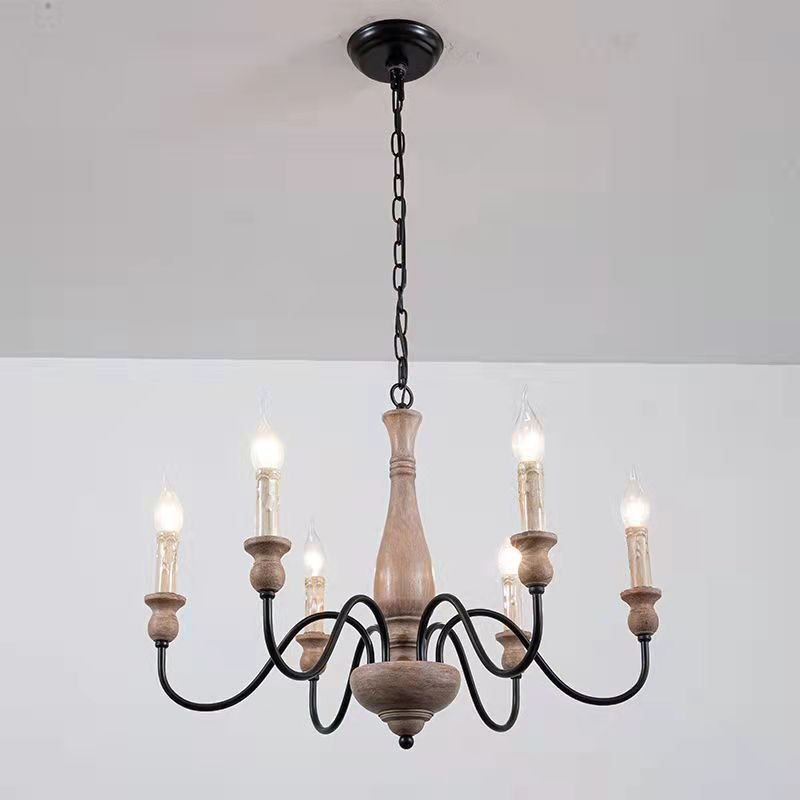 Willowbrook Farmhouse Chandelier – Rustic Wood & Metal 6-Light Pendant