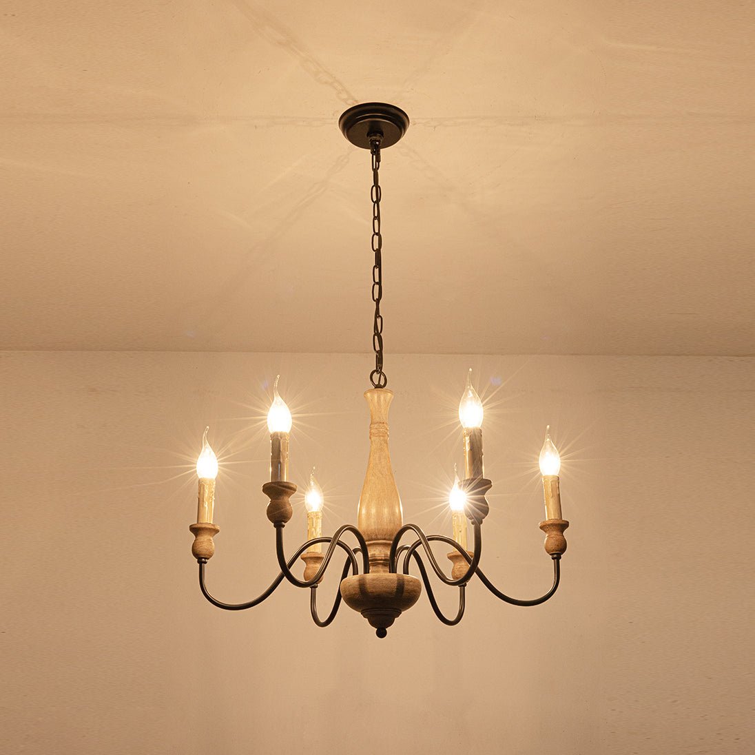 Willowbrook Farmhouse Chandelier – Rustic Wood & Metal 6-Light Pendant