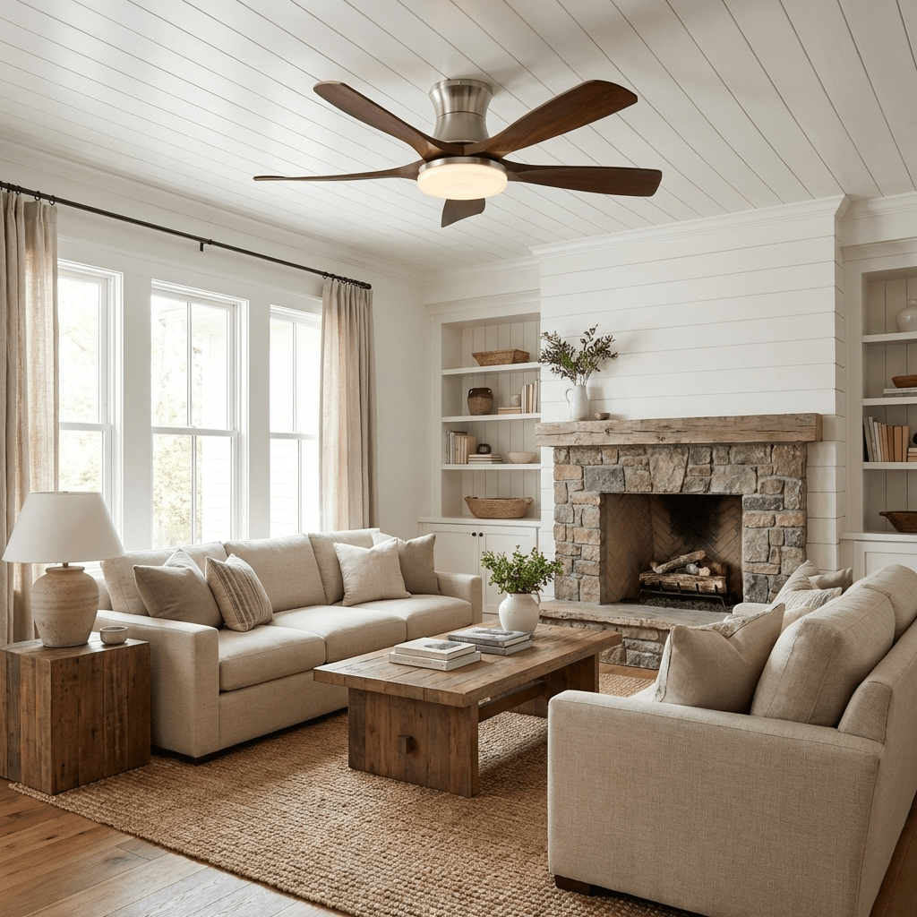 Windara Ceiling Fan with LED Light, Walnut & Nickel, 56"