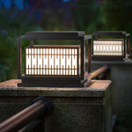Window Grille Outdoor Post Light in Black & White with Alabaster Panels