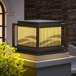 Window Grille Outdoor Post Light in Black & White with Alabaster Panels